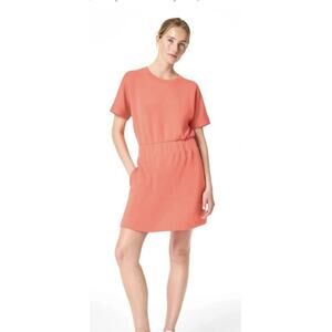 Spanx Air Essentials Cinched Waist T-shirt Dress Sunset Peach Scuba MD Pockets